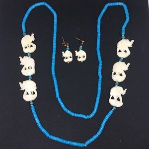 Vintage boho blue & white elephant set